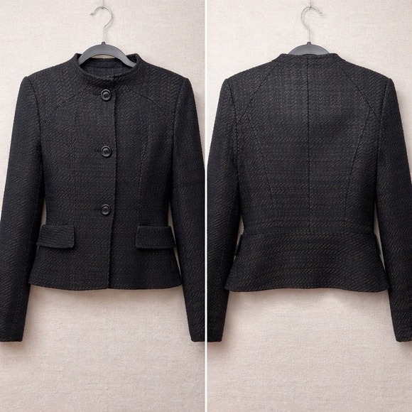 Alfani Black Metallic Textured Jacket Womens Size 4 Cropped Blazer Classic - Picture 2 of 9